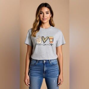 New- Gildan Heavy Cotton Custom Graphic “Peace Love Coffee ”